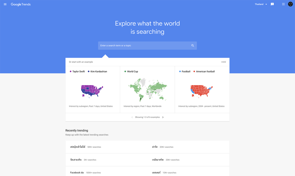 Google trend interface