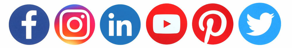 รููปรวม 6 social media icon คือ Facebook, Instagram, LinkedIn, YouTube, Pinterest, Twitter